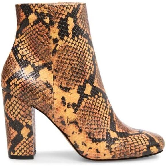 Steve Madden | Size 6.5 Pixie Yellow Snake Skin Mid-Calf Booties Block Heel - Picture 3 of 16